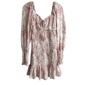 MISSGUIDED Red & White Long Sleeve Ruffled Mini Dress  US 4